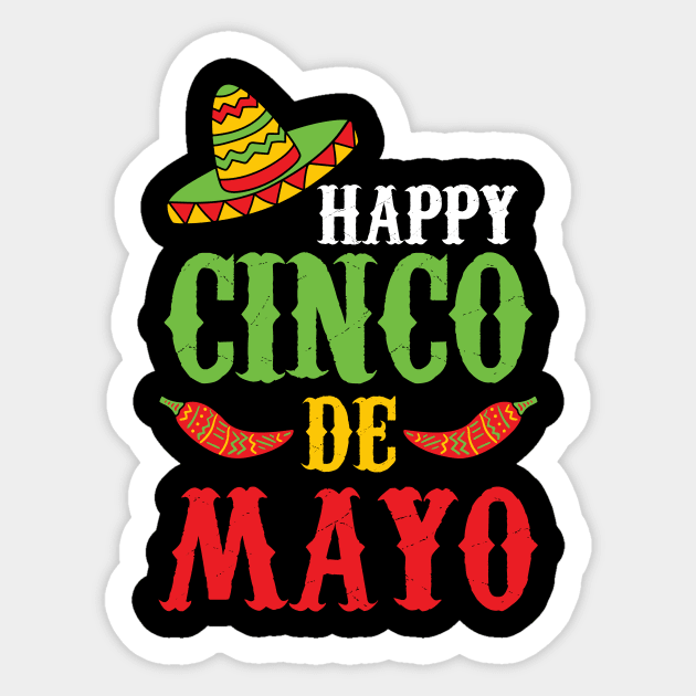 Cute Happy Cinco De Mayo Sombrero Peppers May 5th Sticker by theperfectpresents